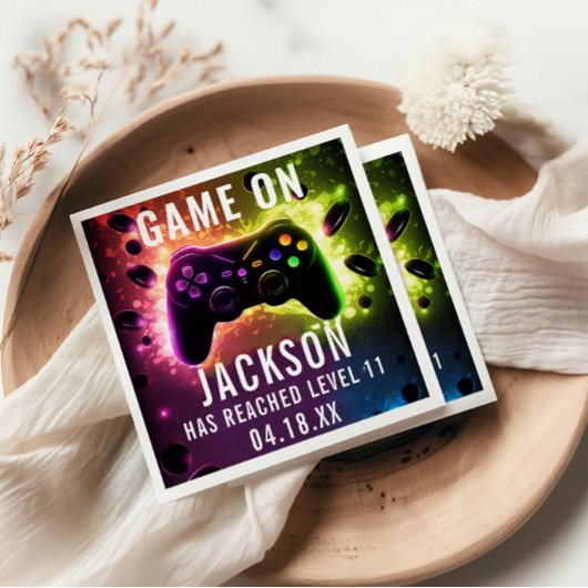Level Up! Neon Video Game Birthday Party Serviette
