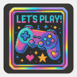 LEVEL UP Pixel Art Gamer Abzeichen Quadratischer Aufkleber