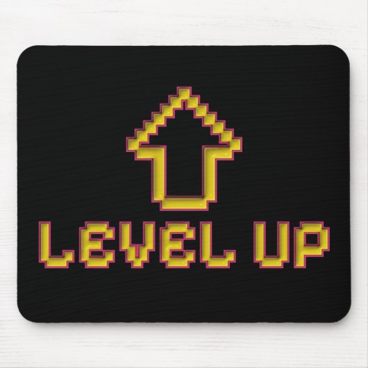 Level Up Pixel Mausepad Retro Gamer Schwarz Mousepad (Vorne)