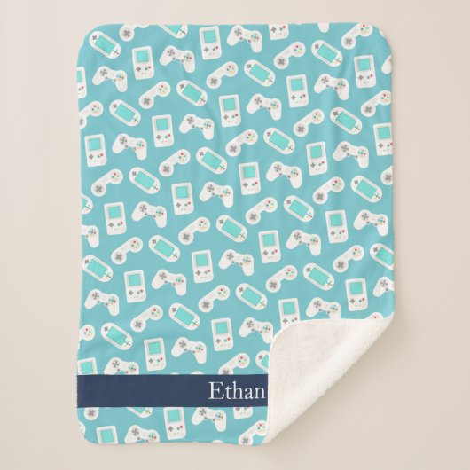 Level Up | Retro-Gamer-Muster Personalisiert Sherpadecke (Vorderseite)