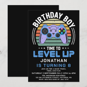 Level Up Videospiel-Geburtstags-Einladung Einladung