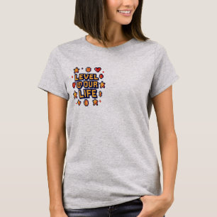 "Level Up Your Life" - Pixel Art Motivierend Desi T-Shirt