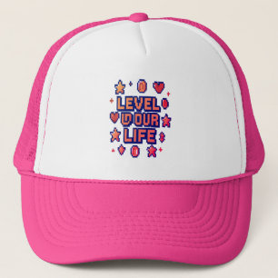 "Level Up Your Life" - Pixel Art Motivierend Desi Truckerkappe
