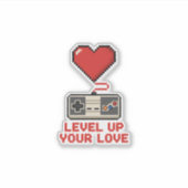 Level Up Your Love, Retro Pixel Gaming Design Aufkleber (Vorderseite)
