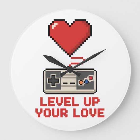 Level Up Your Love, Retro Pixel Gaming Design Große Wanduhr (Vorderseite)