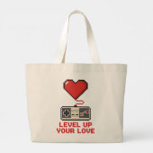 Level Up Your Love, Retro Pixel Gaming Design Jumbo Stoffbeutel (Rückseite)