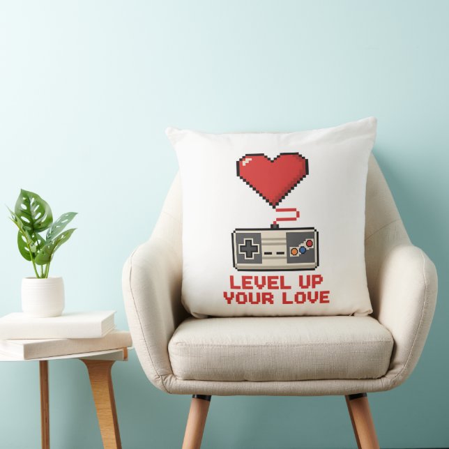 Level Up Your Love, Retro Pixel Gaming Design Kissen (Stuhl )