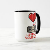 Level Up Your Love, Retro Pixel Gaming Design Tasse (VorderseiteRechts)