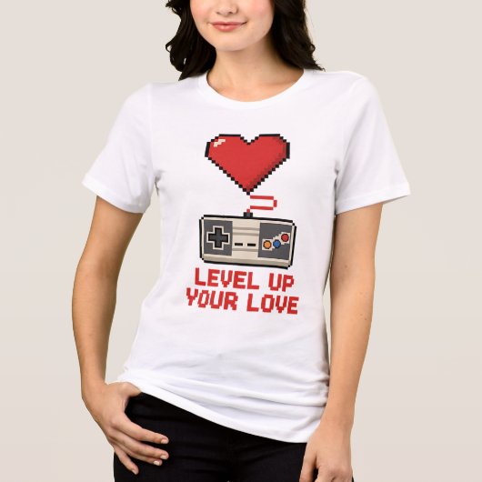 Level Up Your Love, Retro Pixel Gaming Design Tri-Blend Shirt (Vorderseite)