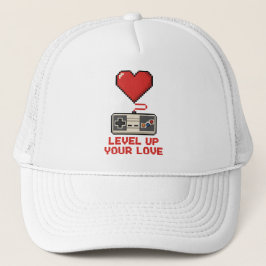 Level Up Your Love, Retro Pixel Gaming Design Truckerkappe