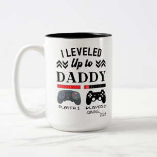 Leveled up to daddy player 1 2 spiel zweifarbige tasse