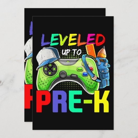 Leveled Up To PreK Gamer Back To School First Day  Einladung (Vorne/Hinten)