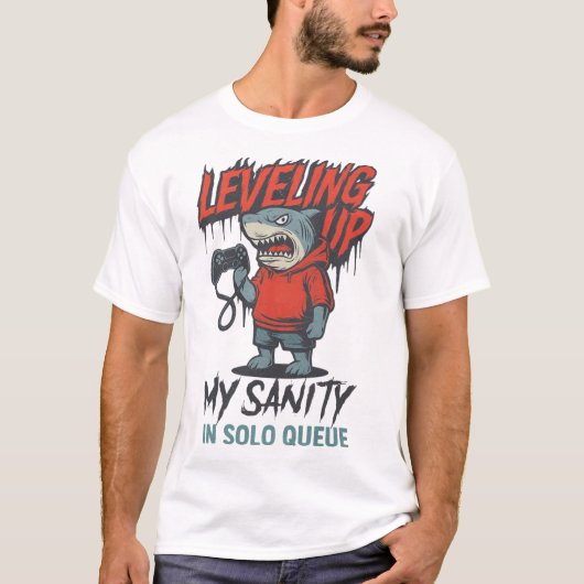 Leveling Up My Sanity Shark Gamer T-Shirt (Vorderseite)