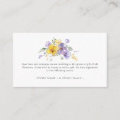 Levender Gelb-violette Blumen Hochzeitdetails Begleitkarte (Rückseite)