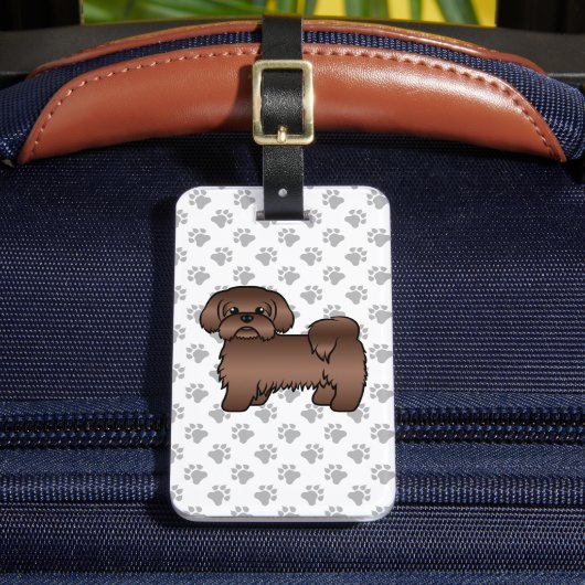 Lever Brown Shih Tzu Cartoon Dog & Custom Text Gepäckanhänger (Vorderseite Insitu 2)