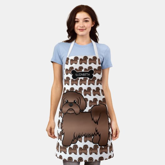Lever Brown Shih Tzu Niedlicher Cartoon Dog & Name Schürze (Getragen)