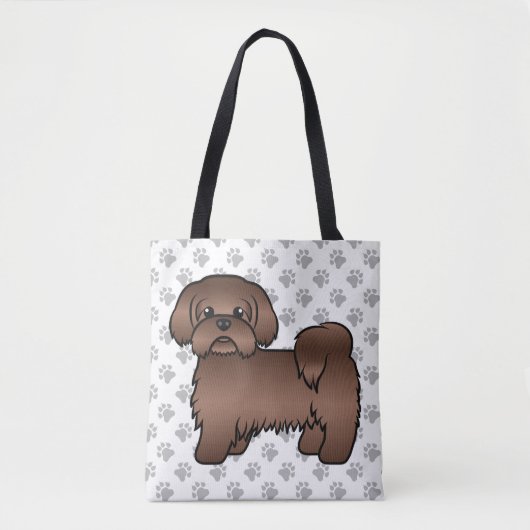 Lever Brown Shih Tzu Niedlicher Cartoon Dog & Paws Tasche (Vorderseite)