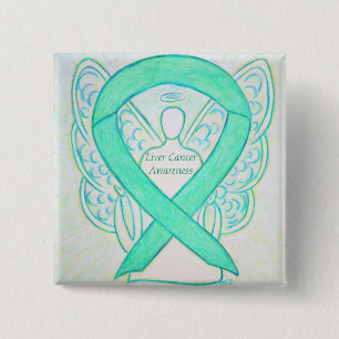 Lever Cancer Angel Jade Awareness Ribbon Art Butto Button