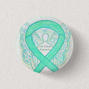 Lever Cancer Angel Jade Awareness Ribbon Art Butto Button
