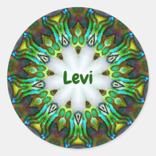 LEVI ~ Personalisierte Paua Muschel Fraktal ~ Runder Aufkleber