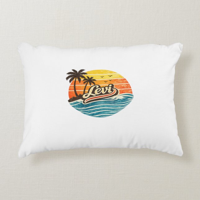 Levi Retro Sunset Name Design Dekokissen (Vorderseite)