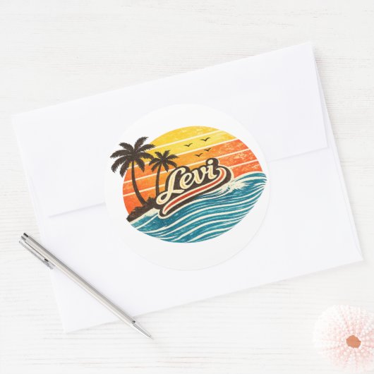 Levi Retro Sunset Name Design Runder Aufkleber (Umschlag)