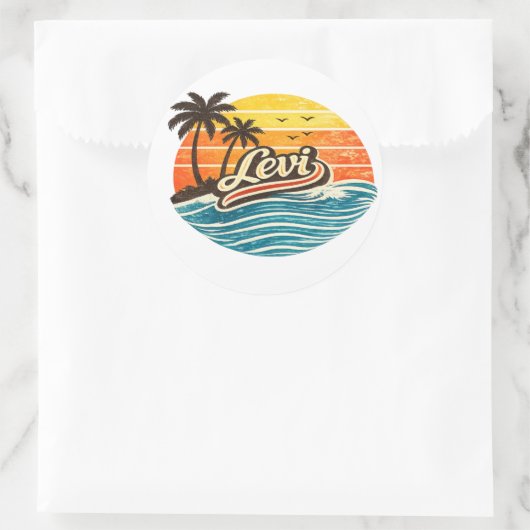 Levi Retro Sunset Name Design Runder Aufkleber (Tasche)
