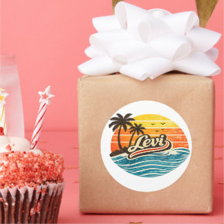 Levi Retro Sunset Name Design Runder Aufkleber