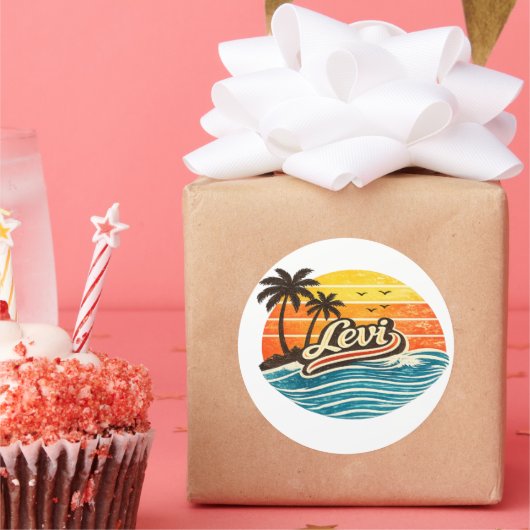 Levi Retro Sunset Name Design Runder Aufkleber (Party)