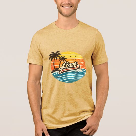 Levi Retro Sunset Name Design Tri-Blend Shirt (Vorderseite)