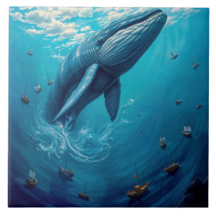 Leviathans Flug in die Freiheit – Surrealer Wal-Ku Fliese