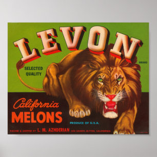 Levon Calfironia Melons Vintag Crate Label - Lion Poster