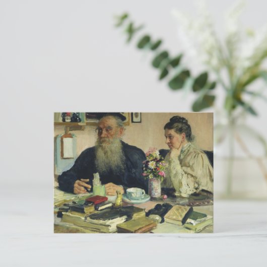 Lew Tolstoi mit seiner Ehefrau in Yasnaya Polyana Postkarte (Stehend Vorderseite)