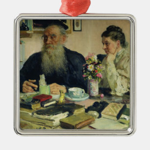 Lew Tolstoi mit seiner Ehefrau in Yasnaya Polyana Silbernes Ornament
