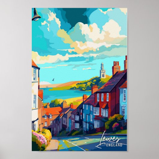 Lewes England Art Vintage Travel Illustration Poster (Vorne)