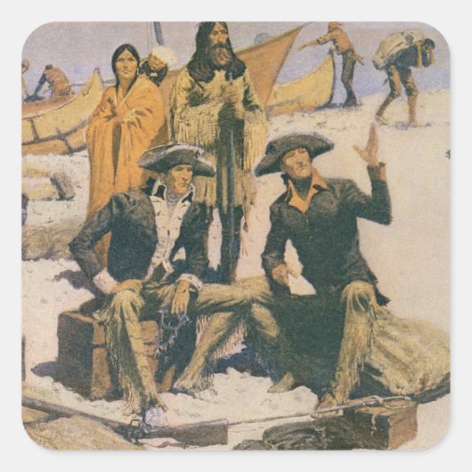 Lewis und Clark am Columbia River Quadratischer Aufkleber (Vorderseite)