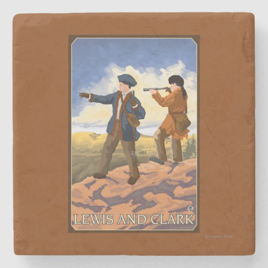 Lewis und Clark, die den Westen erforschen Steinuntersetzer (Vorderseite)