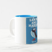Lewis und Harris Scotland Puffin Reiseplakat Zweifarbige Tasse (Vorderseite Links)