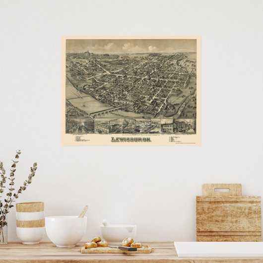 Lewisburg, PA Panoramic Map - 1884 Poster (Küche)