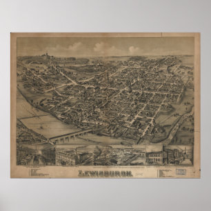 Lewisburg Pennsylvania 1884 antike panoramische Poster