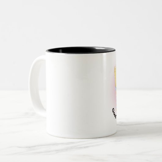 Lexie Larynx "Gute Vibrationen!"Tasse Zweifarbige Tasse (Vorderseite Links)