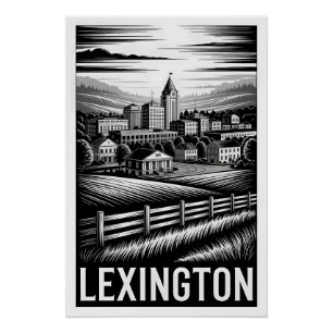 Lexington Kentucky Skyline Schwarz Weiß Holzschnit Poster