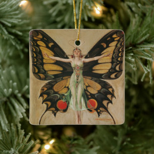 Leyendecker Butterfly Girl Vintage Art Deco Keramikornament