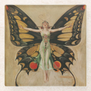 Leyendecker Schmetterlingsmädchen Vintage Art Deco Glasuntersetzer