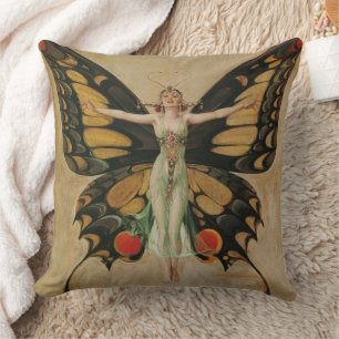 Leyendecker Schmetterlingsmädchen Vintage Art Deco Kissen