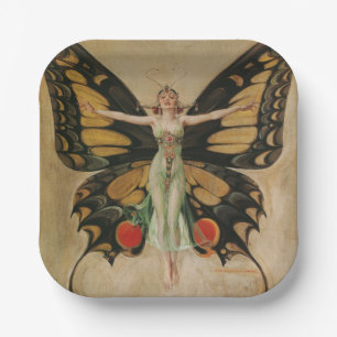 Leyendecker Schmetterlingsmädchen Vintage Art Deco Pappteller