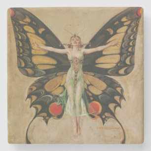 Leyendecker Schmetterlingsmädchen Vintage Art Deco Steinuntersetzer