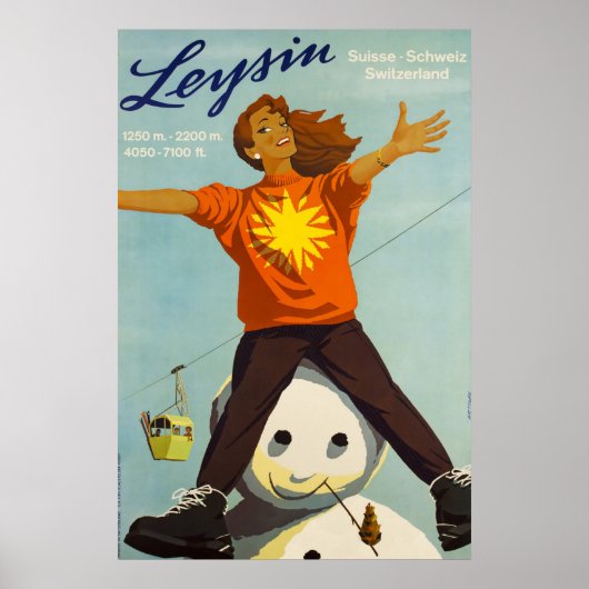 Leysin, Schweiz, Ski-Plakat Poster (Vorne)
