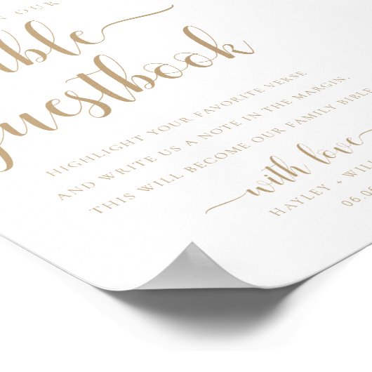 Leyton Gold Sign Our Bible Wedelbook Poster (Ecke)