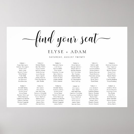 Leyton Minimal 12 Tabelle Seating Chart Poster (Vorne)